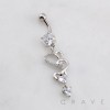DANGLE HEART CASCADE MULTI CZ BELLY BUTTON NAVEL RING 316L SURGICAL STEEL